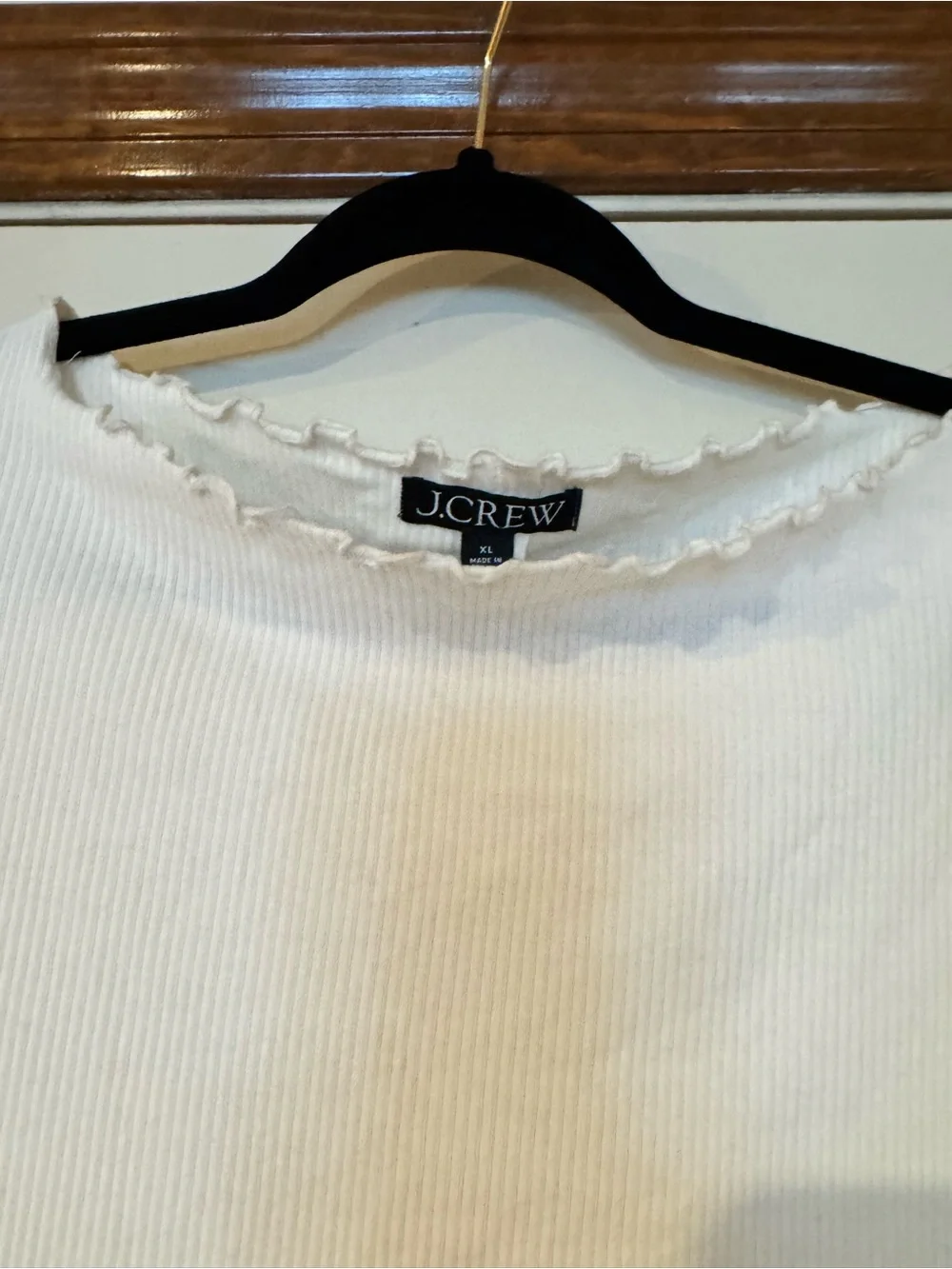 White Long-Sleeve Ribbed Top with Lettuce Hem
